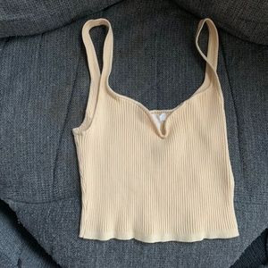 H&M Cream Ribbed Sweetheart Neckline Crop Top